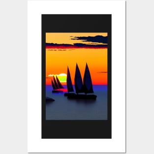 AWESOME SAILBOATS AT SUNSET Posters and Art